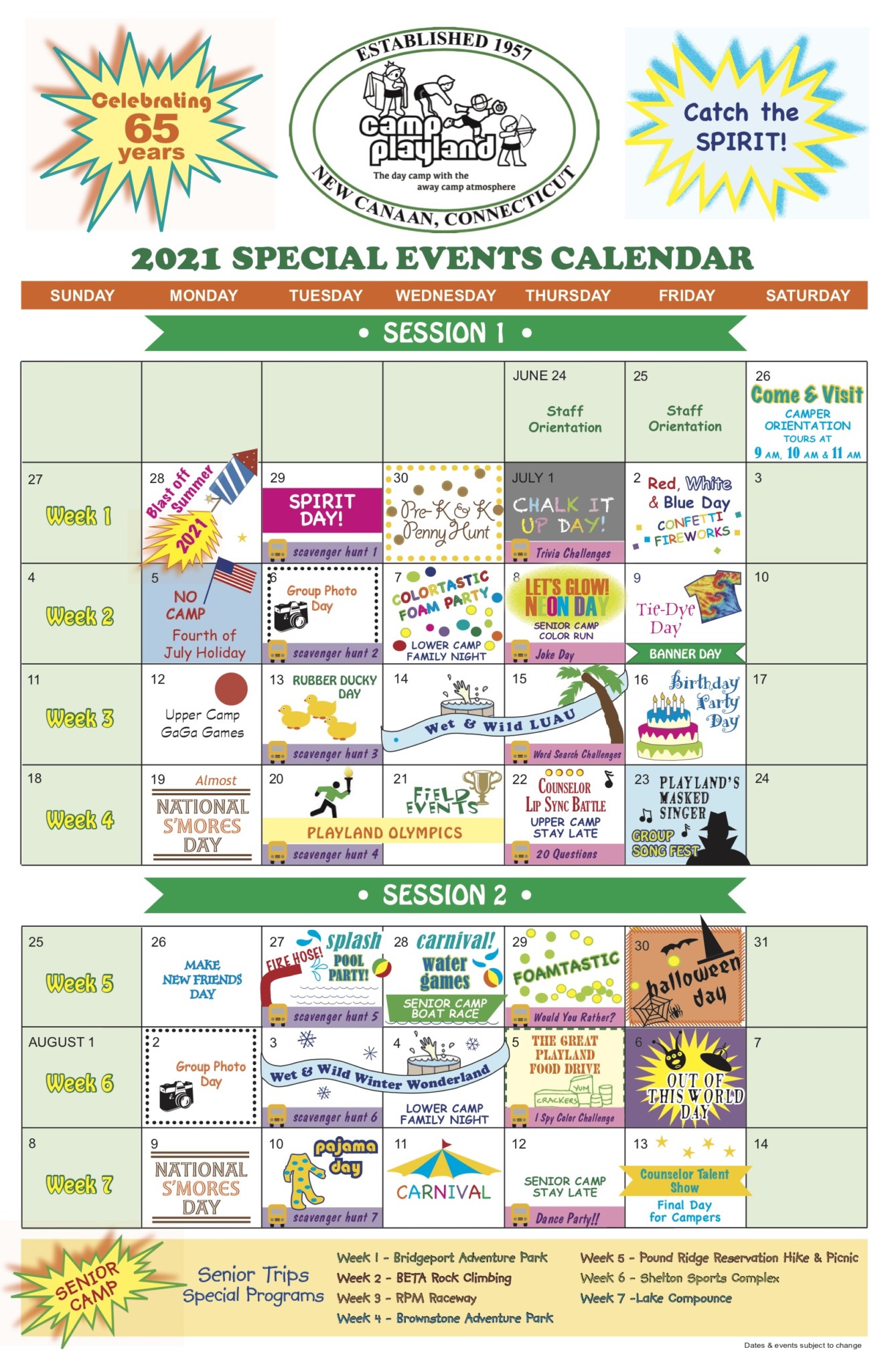 2020 Special Events Calendar Camp Playland of New Canaan